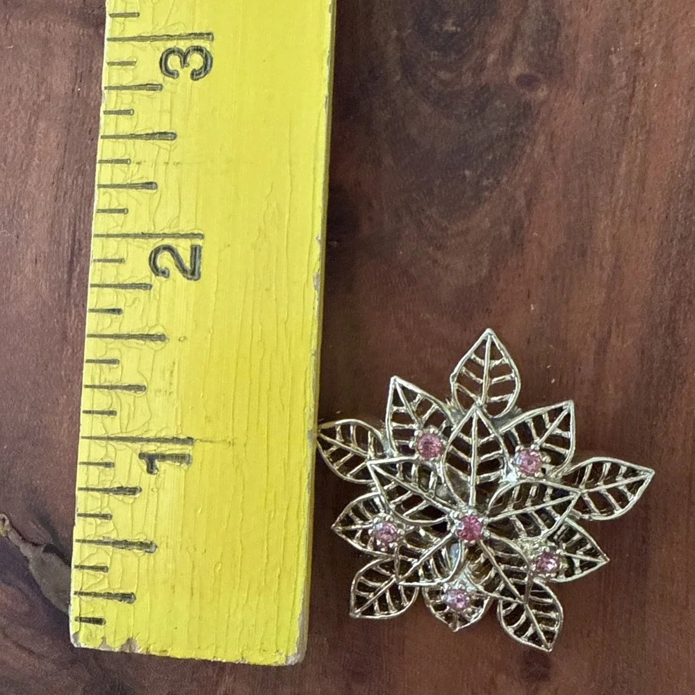 Vintage Christmas Poinsettia, Snowflake, Flowers Gold Tone Brooch